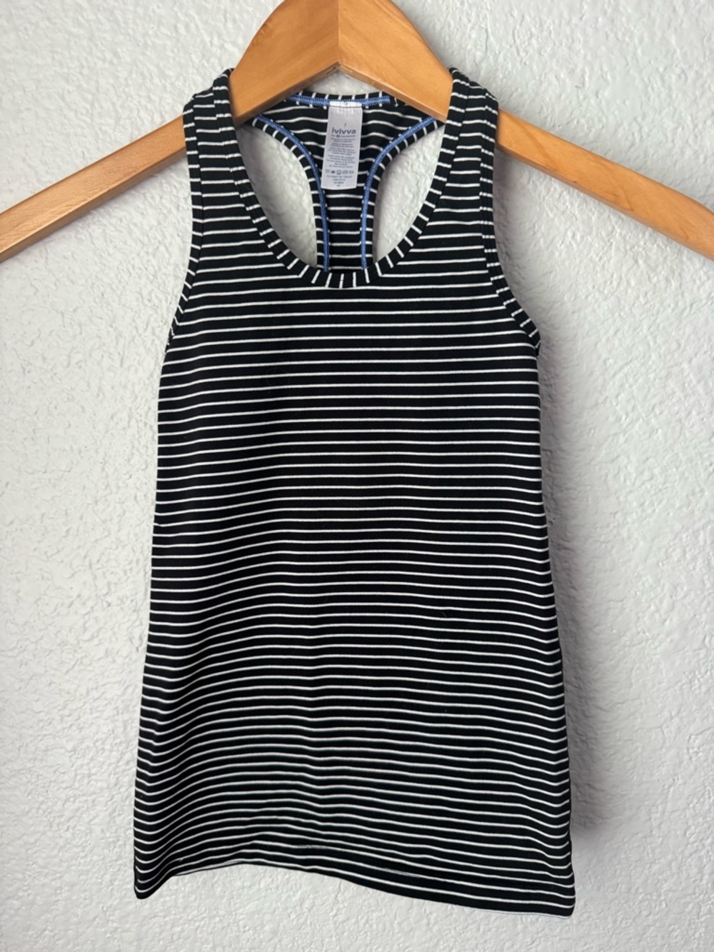 Ivivva Girls Black and White Striped Racerback Tank Size 7